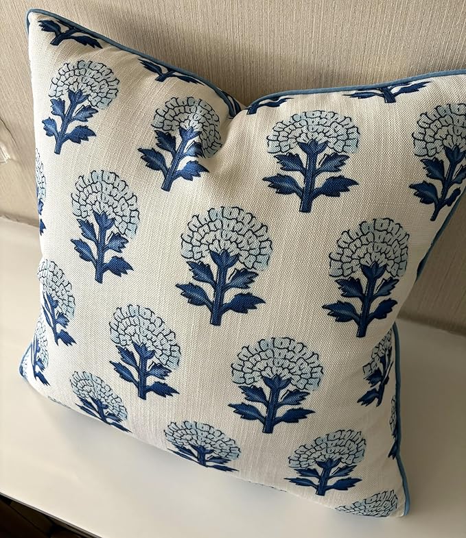 Babur Floral Printed Decorative Square Accent Throw Pillow Cover - Decor for Living Room, Sofa, Chair, Patio, Car, Balcony, Bench, Porch, Nursery, Office, Bedroom - 20x20 Inches, Blue