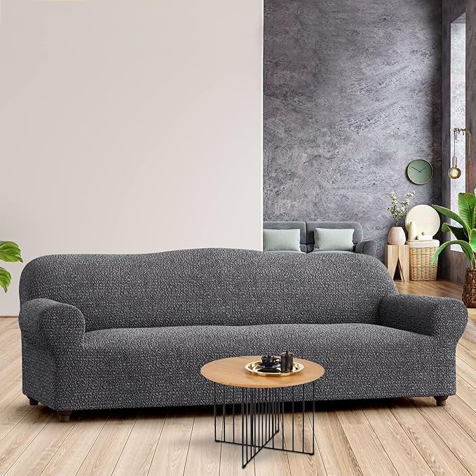 PAULATO BY GA.I.CO. Sofa Slipcover - Stretch Couch Cover - Stylish Cushion Sofa Cover - 1-Piece Form Fit Washable Protector for Pet - Mille Righe Collection - Dark Grey