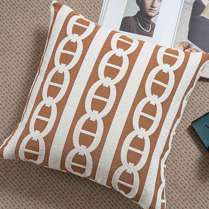 2025 New 22x22'' inches Throw Pillow Cushion Covers - Pignose Horseshoe Orange Color Chenille Jacquard Embroidery Luxury Modern Style Couch Sofa Bed Pillow Cover for Living Room Bedroom