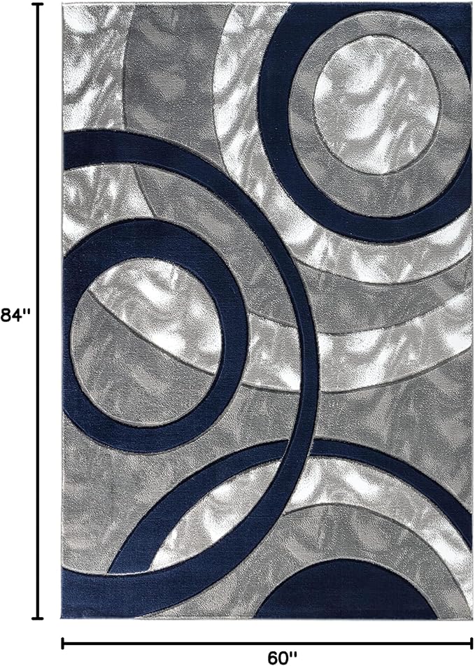 GLORY RUGS Area Rug Modern 5x7 Navy Circles Geometry Soft Hand Carved Contemporary Floor Carpet Fluffy Texture for Indoor Living Dining Room and Bedroom Area