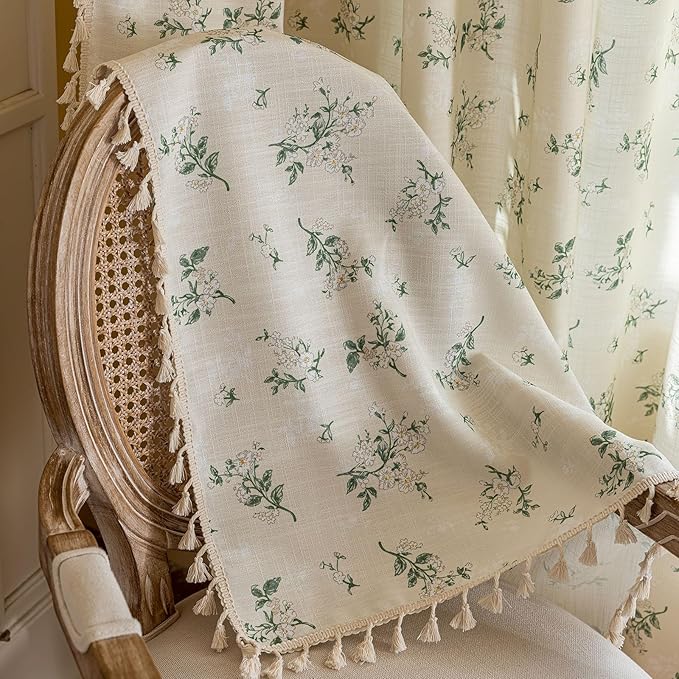 OYX Sage Green Spring Floral Curtains 63 Inch Length 2panels for Living Room, French Country Vintage Light Filtering Patterned Aesthetic Drapes for Bedroom, Rod Pocket Decor Window Treatment Curtains