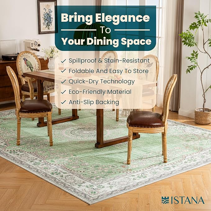 Istana 9x12 Area Rug - Green 9 x 12 Area Rugs for Living Room - Foldable 9x12 Rugs for Bedroom/Living Room Rug - Stain Resistant Washable Rugs - Eco-Friendly Area Rugs