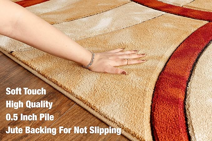 GLORY RUGS Area Rug Modern 5x7 Dark red Circles Geometry Soft Hand Carved Contemporary Floor Carpet Fluffy Texture for Indoor Living Dining Room and Bedroom Area