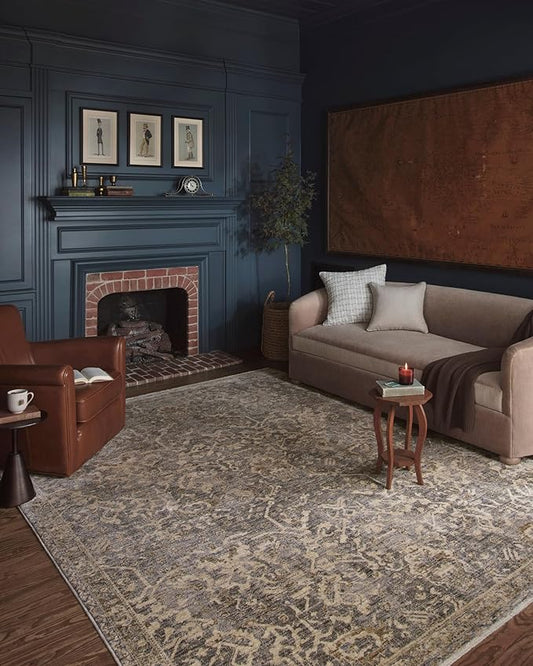 Loloi Magnolia Home by Joanna Gaines Junie Collection JUE-01 Blue/Natural 5'-3" x 5'-3", .38" Pile Height, Round Area Rug