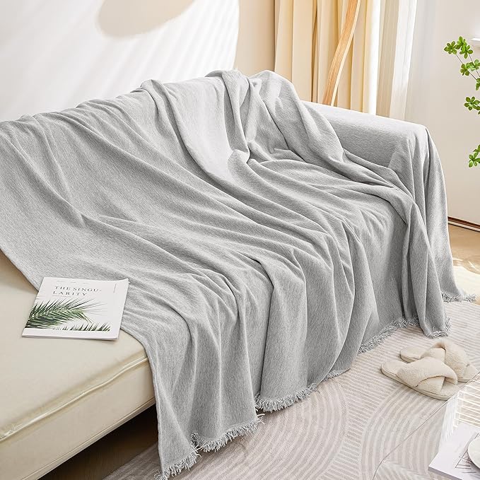 MEETSKY Sofa Covers Couch Covers for 3 Seats Cushion, Protector Sofa Throw Cover for Couches Washable Soft Chenille Blend Modern Decorative for Living Room, 91" x 134", Light Gray
