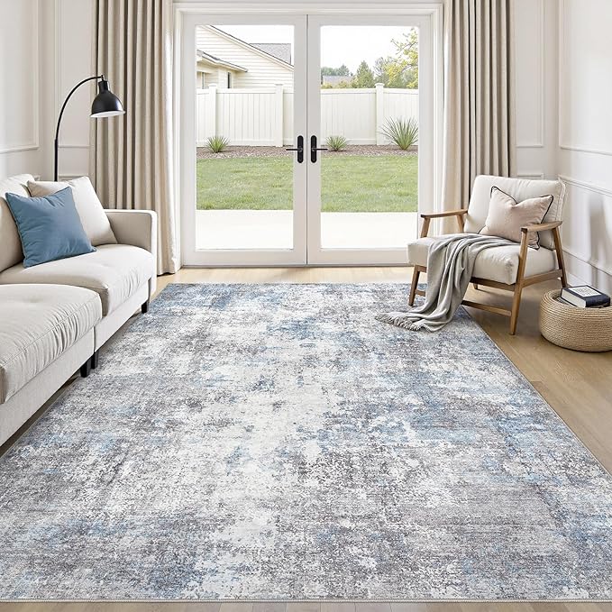 Washable 10X14 Area Rug: Modern Abstract Soft Non-Slip Indoor Rugs - Low Pile Stain Resistant Foldable Rug for Living Room Bedroom Dining Room Playroom Office(Blue Grey 10'x14')