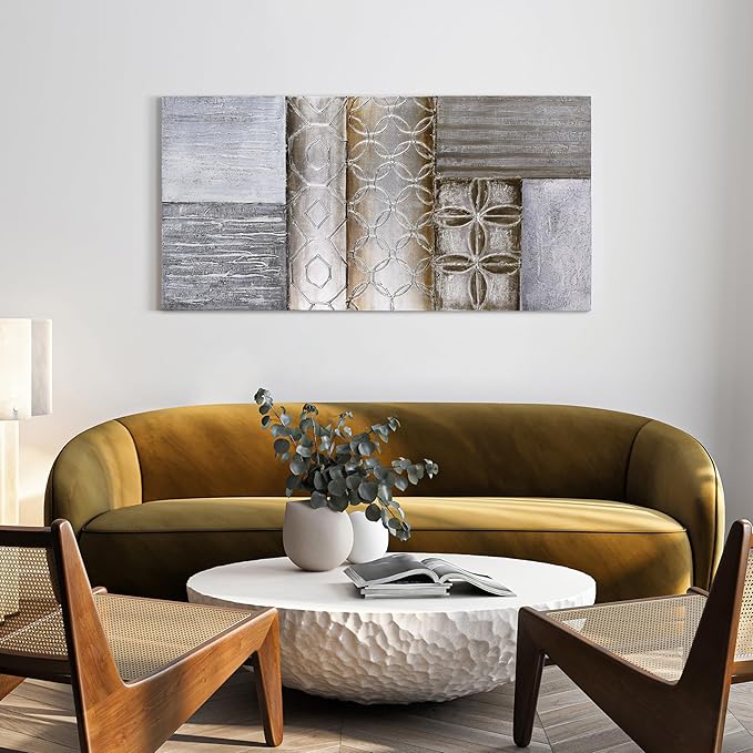 Empire Art Direct "Stacked 1" Original Textured Metallic Oil Painting by Martin Edwards, 60" x 30"