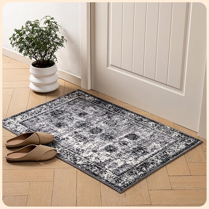 Istana 2x3 Area Rug - Dark Grey Boho Rugs for Living Room 2x3 - Foldable Small Rugs for Bedroom - Stain Resistant Washable Rug Non Slip - Eco-Friendly Area Rugs Indoor