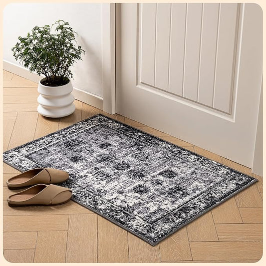 Istana 2x3 Area Rug - Dark Grey Boho Rugs for Living Room 2x3 - Foldable Small Rugs for Bedroom - Stain Resistant Washable Rug Non Slip - Eco-Friendly Area Rugs Indoor