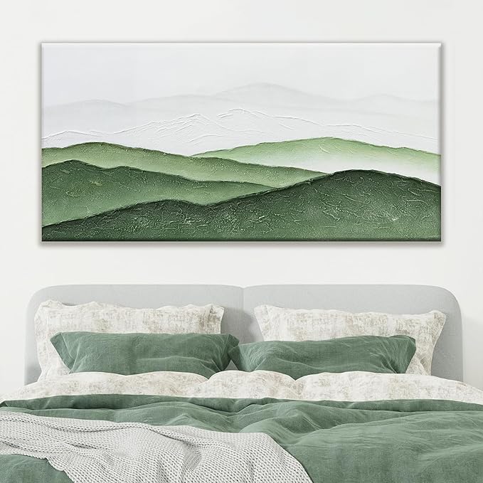 TAIJXAGSG Large Abstract Wall Art For Living Room Canvas Art Wall Decor Bedroom Office Decor Green White Wall Art Painting Abstract Art Prints Home Artwork 29×58 In