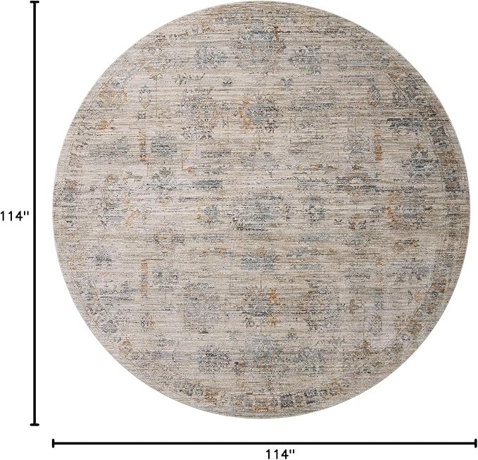 Loloi Jean Stoffer Katherine Collection KES-04 Pebble/Ocean 9'-6" x 9'-6", .25" Pile Height, Round Area Rug