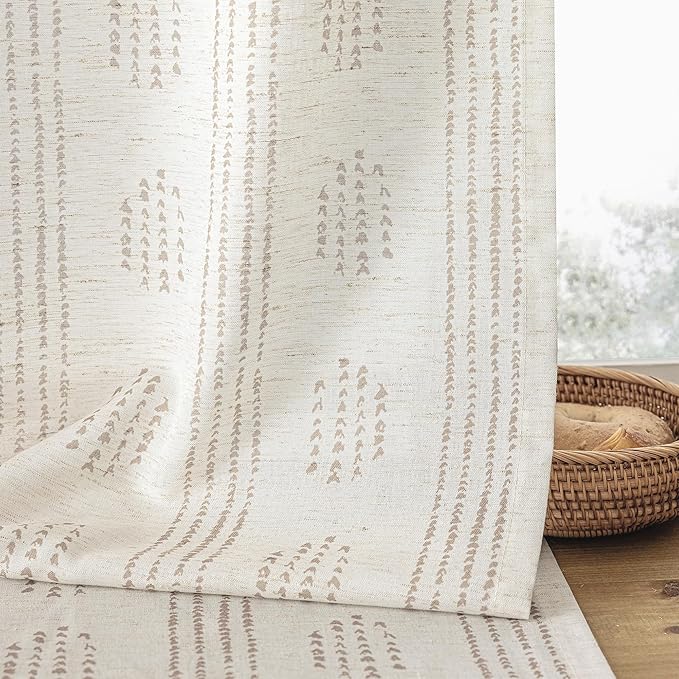 Boho Linen Curtains for Bedroom Living Room Taupe Farmhouse Boho Curtains 72 Inches Long Geometric Striped Patterned Mudcloth Grommet Top Light Filtering Window Drapes 2 Panels Taupe on Beige