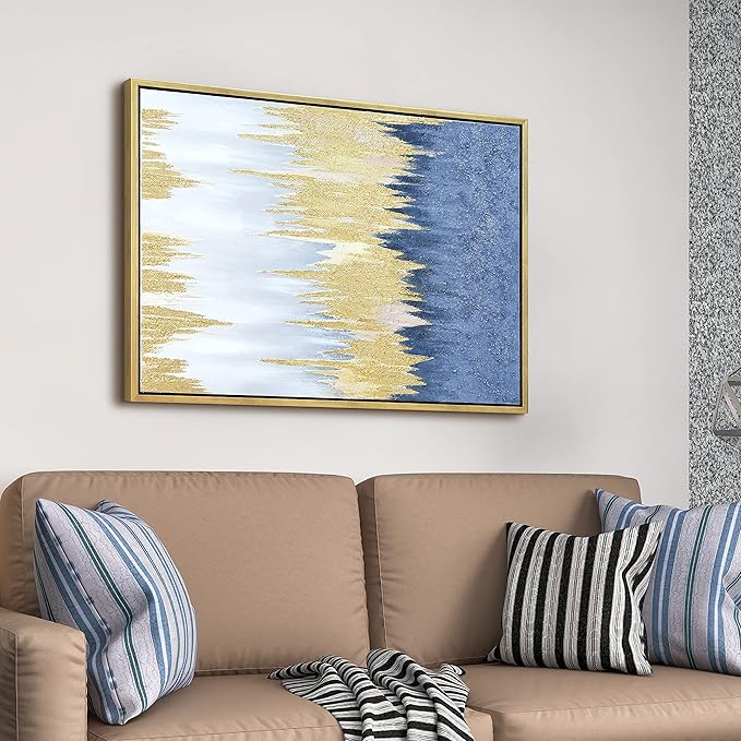 Empire Art Direct Abstract Wall Art Textured Hand Painted Canvas by Martin Edwards, Gold Frame, 40" x 30", Golden Rain