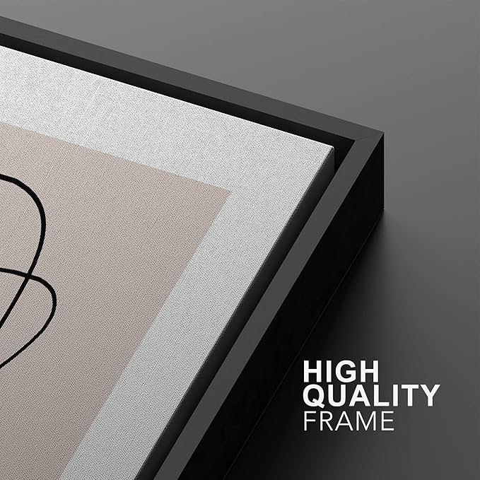 SIGNWIN Framed Wall Art Print Set Line Art Thin Lines Over Plain Tan Background Abstract Swirly Digital Art Modern Art Mid-Century Modern Expressive for Living Room, Bedroom, Office - 16"x24"x2 Black