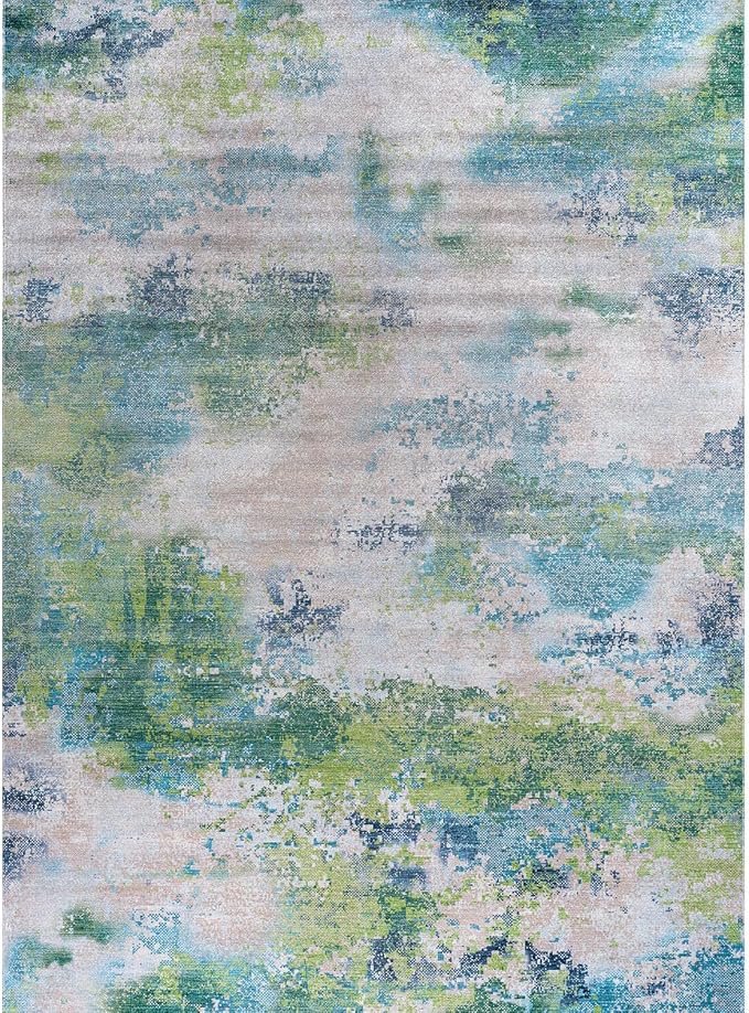 Non Slip Rugs 5x7 Modern Abstract Easy Silk Rubber Backing Soft Area Rug for Living Room Easy to Clean Non Shedding Kitchen for Bedroom Indoor Carpet (Teal - Green, 5x7)