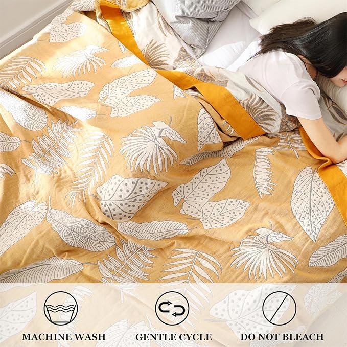 Boho Throw Blanket for Bed 100% Cotton Ultra Soft Rustic Quilt Fall Blanket Floral Printed Farmhouse Decor Bed Blankets,60"×80" All Season Rustic Throw for Sofa Couch Chair