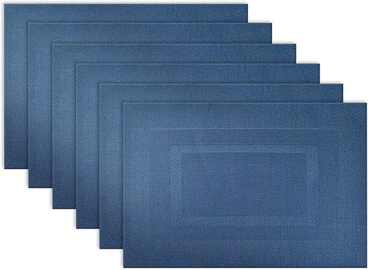 DII PVC Tabletop Collection Woven Indoor/Outdoor, Placemat Set, 13x17.25, Nautical Blue, 6 Piece