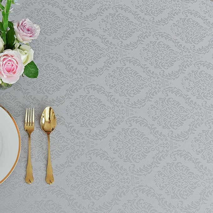maxmill Jacquard Tablecloth Damask Design Water Resistance Antiwrinkle Heavy Weight Soft Table Cloth for Buffet Banquet Parties Event Holiday Dinner Rectangle 60 x 84 Inch Light Grey