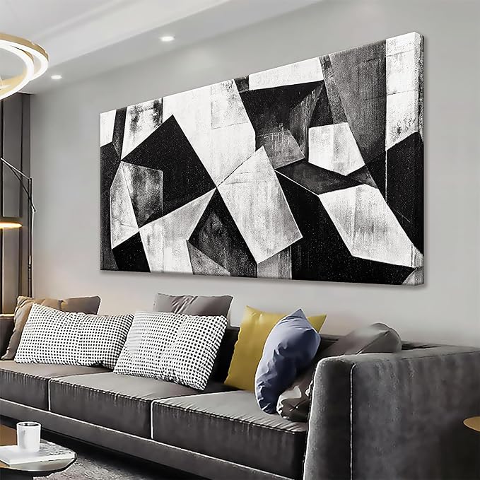 TAIJXAGSG Large Abstract Wall Art Black And White Wall Art Geometric Color Block Line Painting Artwork Canvas Art Wall Decor Simple Picture Artwork For Living Room Bedroom Office 29" X 58"