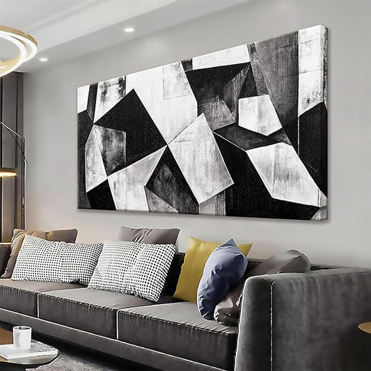 TAIJXAGSG Large Abstract Wall Art Black And White Wall Art Geometric Color Block Line Painting Artwork Canvas Art Wall Decor Simple Picture Artwork For Living Room Bedroom Office 29" X 58"