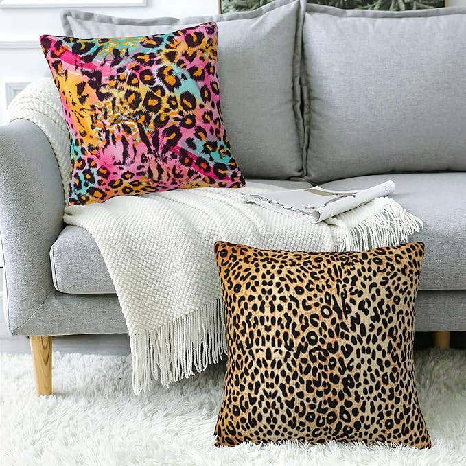 Throw Pillow Covers Leopard Pillow Covers 18x18 Inch Set of 2 Leopard Pattern Throw Pillows Decorative Pillow Cases Cushion Covers for Bedroom Livingroom Sofa Farm House
