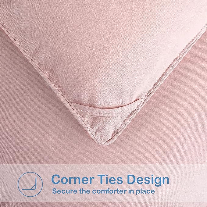 EASELAND Twin XL Down Alternative Comforter - Quilted Duvet Insert for All Seasons, Soft Lightweight with Corner Tabs, Summer Winter Warm Bedding, Pink 68×92 Inches