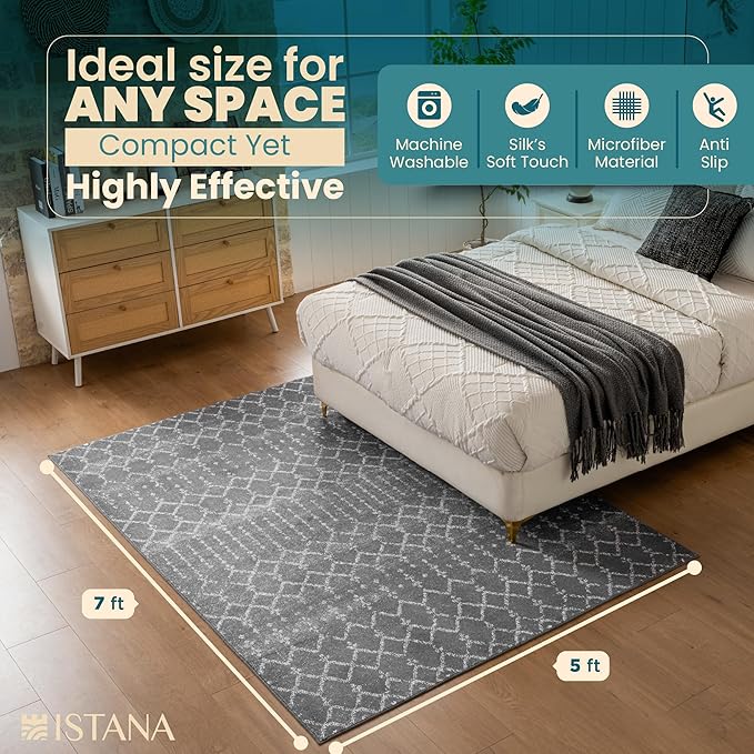 Istana 5x7 Area Rug - Dark Grey Rugs for Living Room 5x7 - Foldable Rugs for Bedroom - Stain Resistant Washable Rug - Eco-Friendly Boho Area Rugs - Easy to Clean Living Room Rug