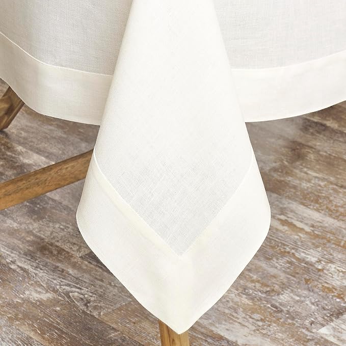 D'Moksha Homes Ivory Linen Tablecloth 60 x 144 Inch - 100% Pure Linen Table Cloth for Rectangle Tables - Machine Washable Tablecloth for Fall, Thanksgiving, Christmas, Holiday