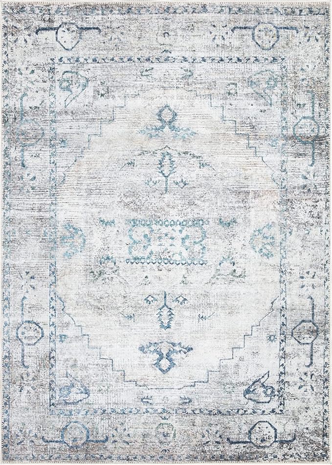Bloom Rugs Washable Non-Slip 3' x 5' Rug - Teal/Beige Traditional Area Rug for Living Room, Bedroom, Dining Room, and Kitchen - Exact Size: 3' x 5'