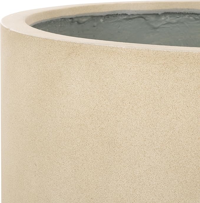 SAFAVIEH Outdoor Collection Alia Modern Beige Concrete Ficonstone Round Planter Pot