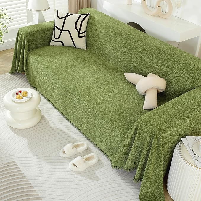 DREAMINGO Sofa Covers Herringbone Jacquard Modern Minimalism Couch Cover Wear Resistant Green Futon Couch Cover for 3 Cushion Couch Sofa Pet Friendly Washable Sofa Slipcovers for Dogs, 71"x118"