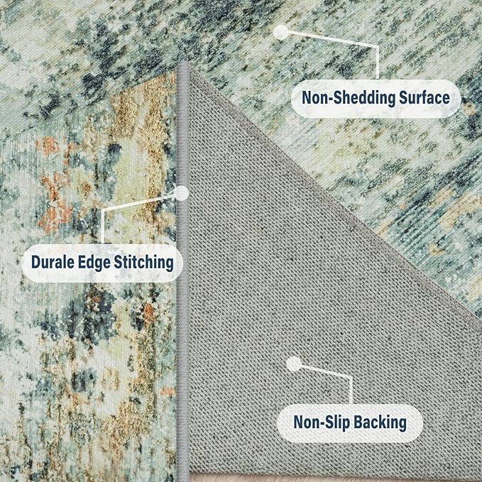 8x10 Area Rugs for Living Room: Large Machine Washable Area Rug with Non Slip Backing Non Shedding Abstract Stain Resistant Carpet for Bedroom Dining Room Nursery Home Office - Sage Green/Multi
