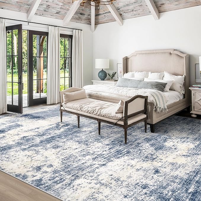 9x12 Area Rugs for Living Room: Washable Modern Abstract Rug Large Soft Non Slip Living Room Rug Indoor Low Pile Carpet for Bedroom Dining Room Home - Blue