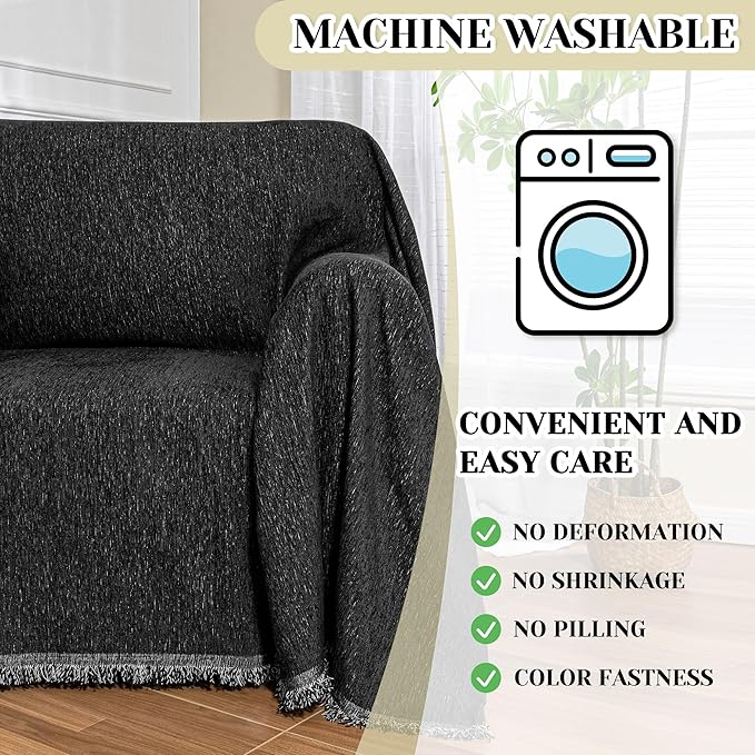 MEETSKY Black Oversized Chair Cover, Chenille Armchair Couch Cover for 1 Cushion Couch for Dog, Sofa Slipcovers Furniture Protector for Pet, 71" X 91"