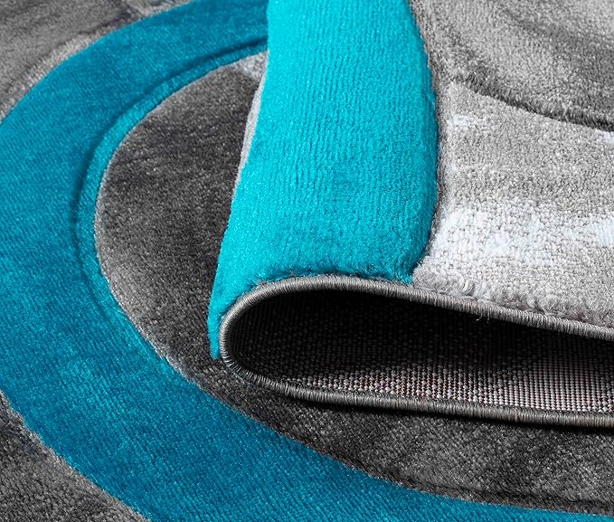 GLORY RUGS Area Rug Modern 8x10 Turquoise Circles Geometry Soft Hand Carved Contemporary Floor Carpet Fluffy Texture for Indoor Living Dining Room and Bedroom Area