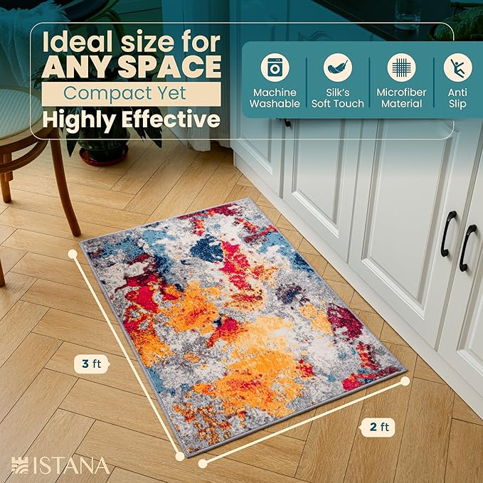 Istana 2x3 Area Rug - Multi Colors Boho Rugs for Living Room 2x3 - Foldable Small Rugs for Bedroom - Stain Resistant Washable Rug Non Slip - Eco-Friendly Area Rugs Indoor