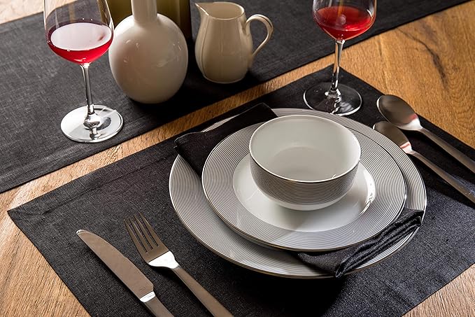 Solino Home Linen Black Placemats Set of 4 - 100% Pure Linen Placemats 14 x 19 Inch for Winter, Christmas, Holiday, New Year - Fete
