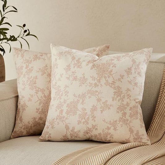 100% Cotton French Pastoral Throw Pillow Covers Set of 2, 20x20 Inch Taupe Farmhouse Decorative Cushion Covers for Sofa Bed Living Room Home Decor ﻿