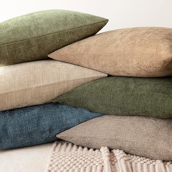 Foindtower Set of 2 Soft Textured Chenille Throw Decorative Pillow Covers Square Accent Solid Cushion Cover Cozy Neutral Farmhouse Pillow Case for Couch Sofa Bedroom Living Room 16x16 Inch,Light Taupe