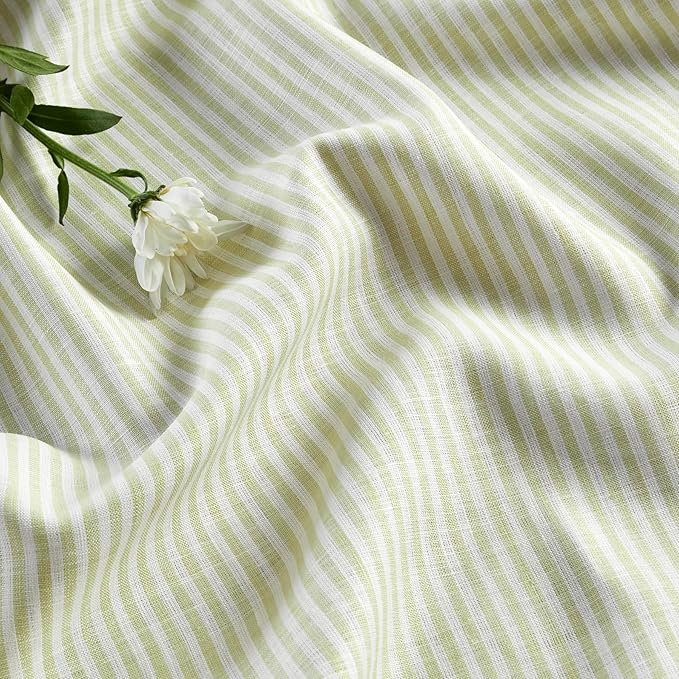 Solino Home Linen Striped Tablecloth 60 x 90 Inch - 100% Pure Linen Sage and White Table Cloth for Rectangle Tables - Narrow Stripe, Machine Washable Tablecloth for Thanksgiving, Christmas, Winter