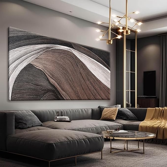TAIJXAGSG Canvas Art Wall Decor Brown Abstract Wall Art For Living Room Modern Canvas Prints Pictures Black And White Wall Art For Hotel Home Wall Decor 24x48 Inch