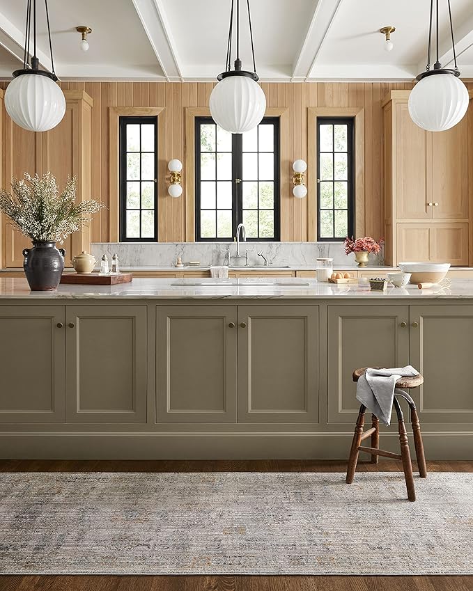 Loloi Jean Stoffer Katherine Collection KES-04 Pebble/Ocean 9'-6" x 9'-6", .25" Pile Height, Round Area Rug