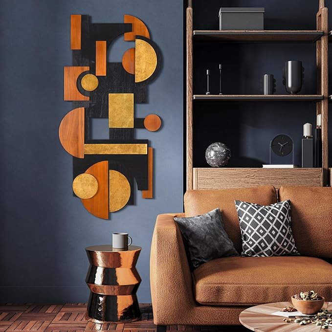 Empire Art Direct "Amber Embraces I Handmade Dimensional Solid Paulownia Wood Abstracts Wall Art, Ready to Hang, Living Room, Bedroom & Office, 48" x 24"x 1.42"