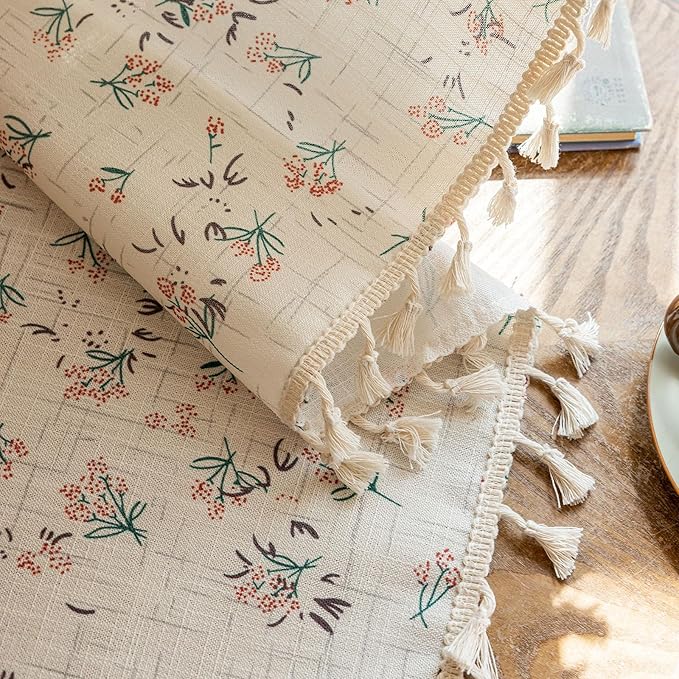 OYX Boho Floral Curtains 63 Inch Length 2 Panels for Living Room, Bedroom Light Filtering Drapes, Farmhouse Vintage Country French Rustic Tassels Pattern Rod Pocket Aesthetic Decor Window Treatments