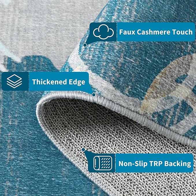 Keeko 8x10 Area Rugs for Living Room,Modern Abstract Floral Pattern Rugs for Bedroom,Soft Washable Rug with Non-Slip Backing Low-Pile Non-Shedding Carpet for Kitchen Home Office Dining Table - Blue