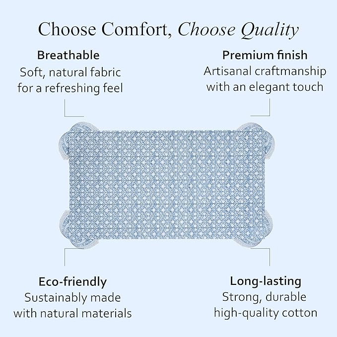 CPC Azure Regal Tablecloth 100% Cotton 72x140 Inch Indian Block Print Rectangle Table Cover, Table Cloth for Gifting in Weddings, Halloween, Fall, Christmas, Thanksgiving