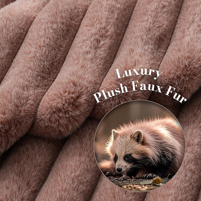 Amélie Home Faux Fur Throw Blanket for Couch, Ultra Cozy Fuzzy Fluffy Fur Luxurious Soft Striped Plush Gift Blankets for Family Sofa Chair Bedroom, 60"x80", Cationic Fox Brown