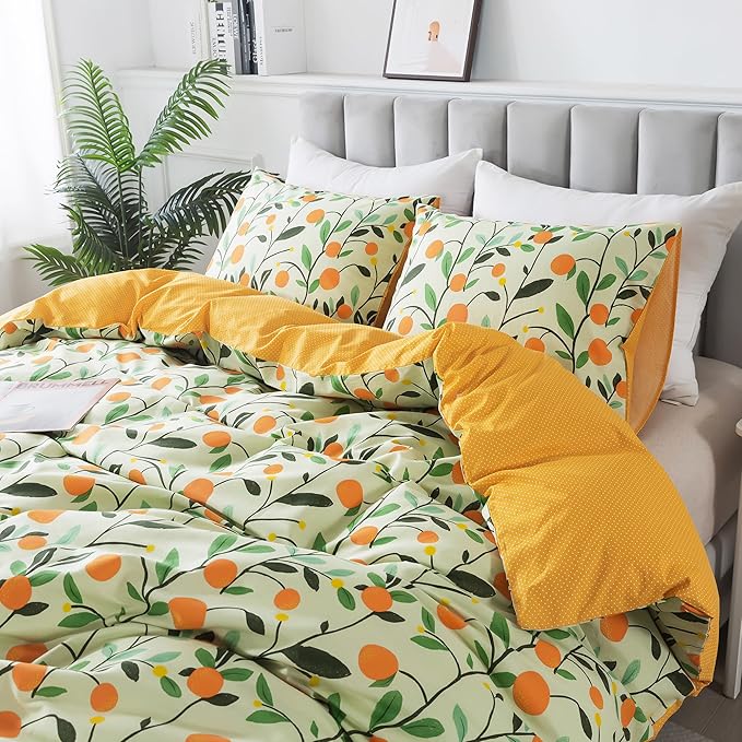 HoneiLife Floral Duvet Cover King - 100% Cotton Comforter Cover, Botanical Bedding Duvet Cover Sets with Zipper Closure & Corner Ties, 3-PC Wildflower Comforter Cover Sets, Fruit
