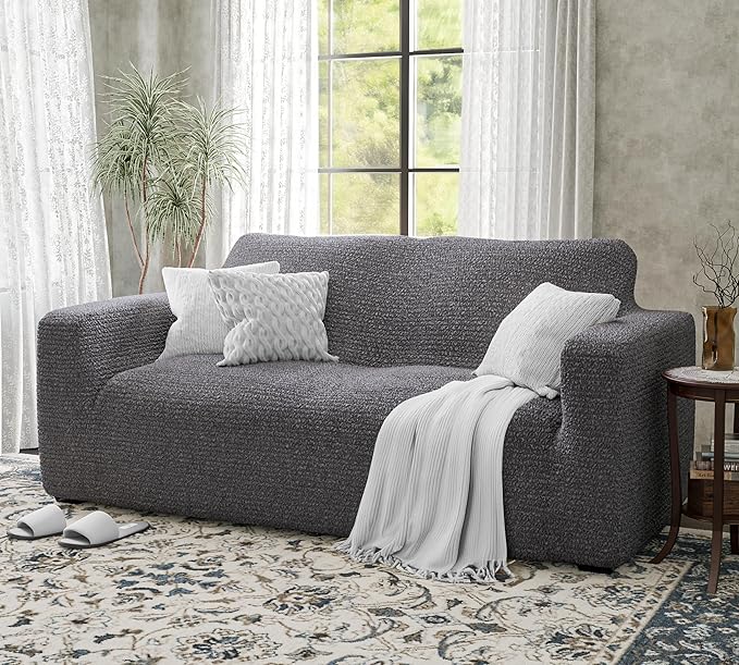 PAULATO BY GA.I.CO. Loveseat Slipcover - Oversized Chair Cover - Stretch Couch Cover - Cushion Love Seat Sofa Slipcover - 1-Piece Form Fit Washable Protector - Mille Righe Collection - Dark Grey