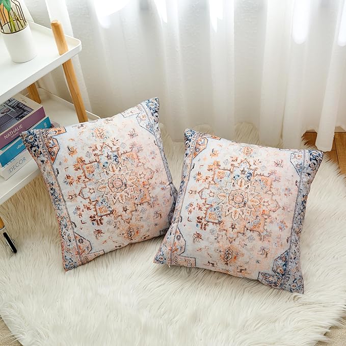 Boho Throw Pillow Covers 16x16 inch Set of 2,Boho Vintage Carpet Pattern Antique Ethnic Decor Double Sided Pattern Cushion Cover Soft Pillow Case Living Sofa Room Bed Square Pillow Cover